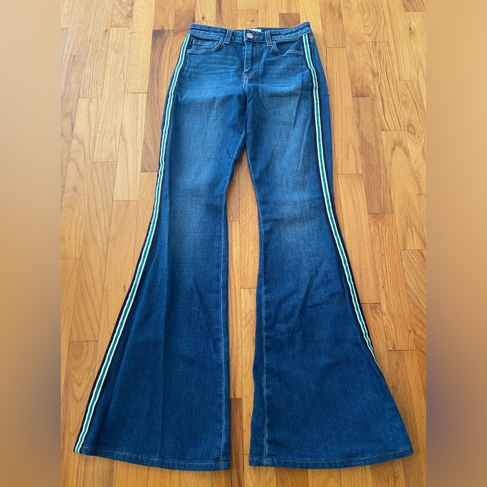 L'AGENCE Denim Flare Jeans with Vibrant Stripe